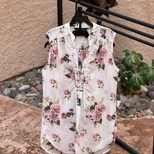 J for Justify Floral Sleeveless Top - Pink and Cream Size M